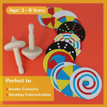 Shumee Spinning Tops for Kids 2 3 4 5+ Year Old, Set of 3 Wooden Montessori Toys, Improves Hand Eye Coordination, Great for Sensory Play, Eco-Friendly 100% Child Safe (Red/Blue/Yellow)