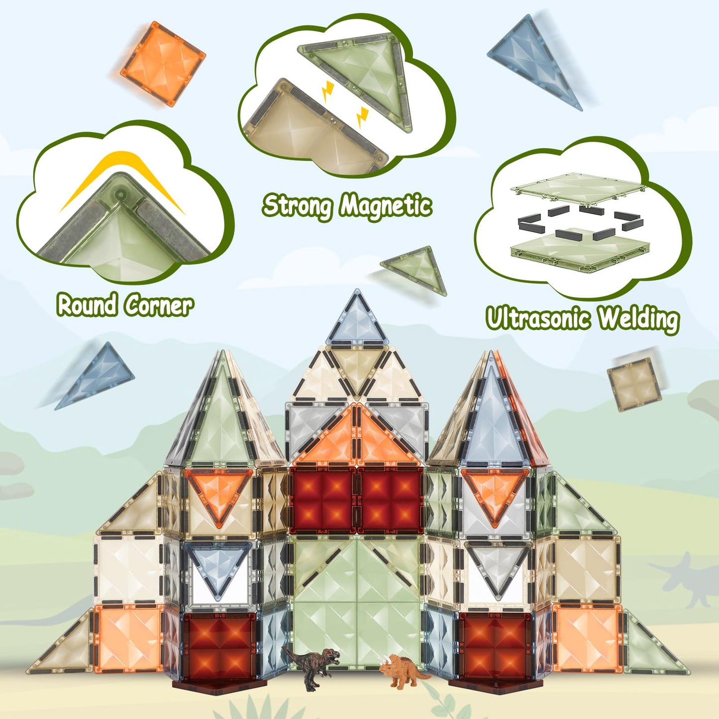 102PCS Ice Castle Magnetic Tiles, 3D Building Blocks STEM Educational Kids Toys for Pretend Play, 3 4 5 6 7 8 Year Old Birthday Gifts for Boys and Girls, Preschool Learning Toys for Birthday