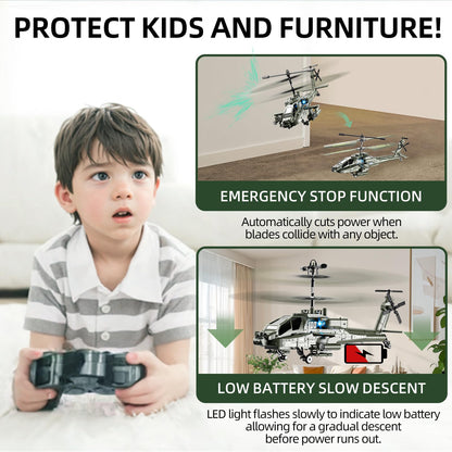 Remote Control Military Flying Helicopter Toy 2.4GHz, 3.5 Channels, Gyro & LED Light, Altitude Hold, RC Helicopters for Kids Adults Beginner (Silvery)