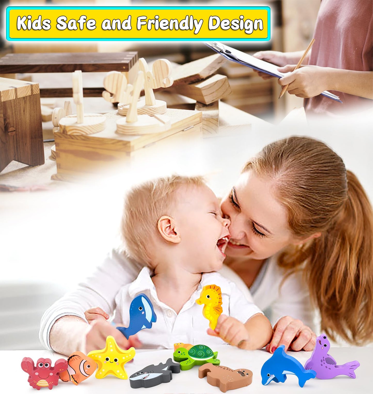 Wooden Animal Puzzles Toys for Toddlers,24 Pcs Farm and Safari Animal Figures,Animal Matching Sorting Stacking Toys for Boys Child Girls,Educational Learning Toys Gift for Kids