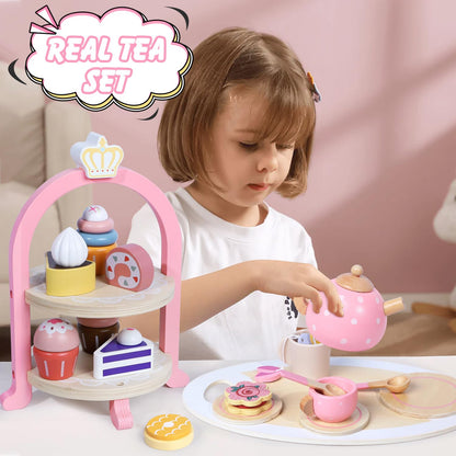 Tea Party Set for Little Girls, 49PCS Princess Tea Time Toys Including Tea Set Dessert Carrying Case, Kids Kitchen Pretend Playset, Tea Set for Girls Birthday Toddler Age 3-8, Pink