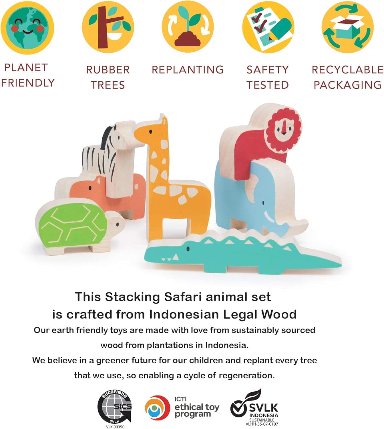 Happy Stacking Safari - 7pc Wooden Stacking Toy