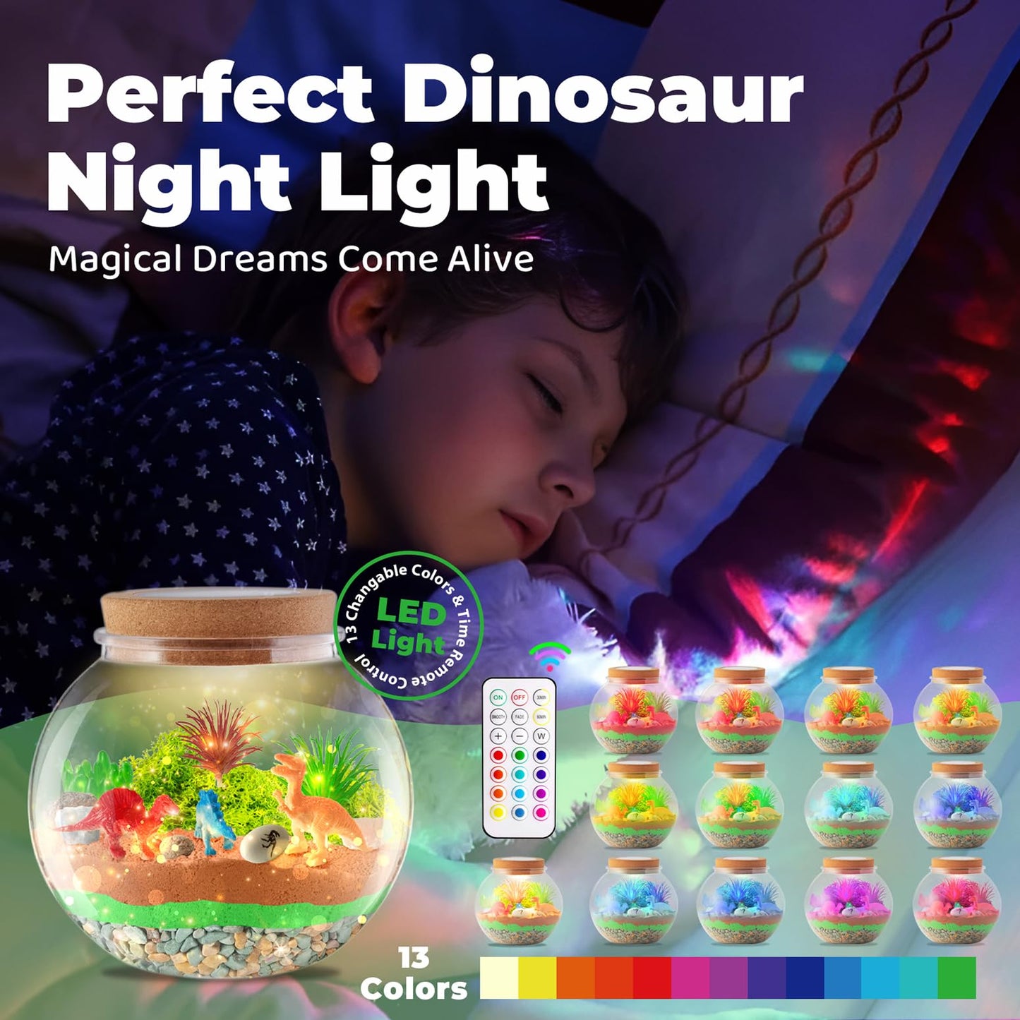 Unicorn Light-Up Terrarium Kit for Kids - LED Night Light Birthday Gift for Girls Ages 4 5 6 7 8-12 Year Old - Unicorn Toys for Girls - DIY Arts and Crafts Kit for Kids