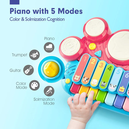 Baby Musical Toys, 3 in 1 Piano Keyboard Xylophone Drum Set for 1 Year Old Girls Toys, Learning Toys for Toddlers 1-3, Baby Piano 18 Months - 1 2 3 4 Year Old Girl Toys Birthday Gift