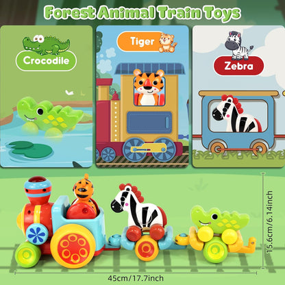 Marstone Toys for 1 Year Old Boy Birthday Gifts: Animal Train Set for Toddlers 1-2, Educational Learning Forest-Themed Push Car Baby Girl Toy 6-12 Months 12-18 Months for Motor Skills, Xmas Christmas