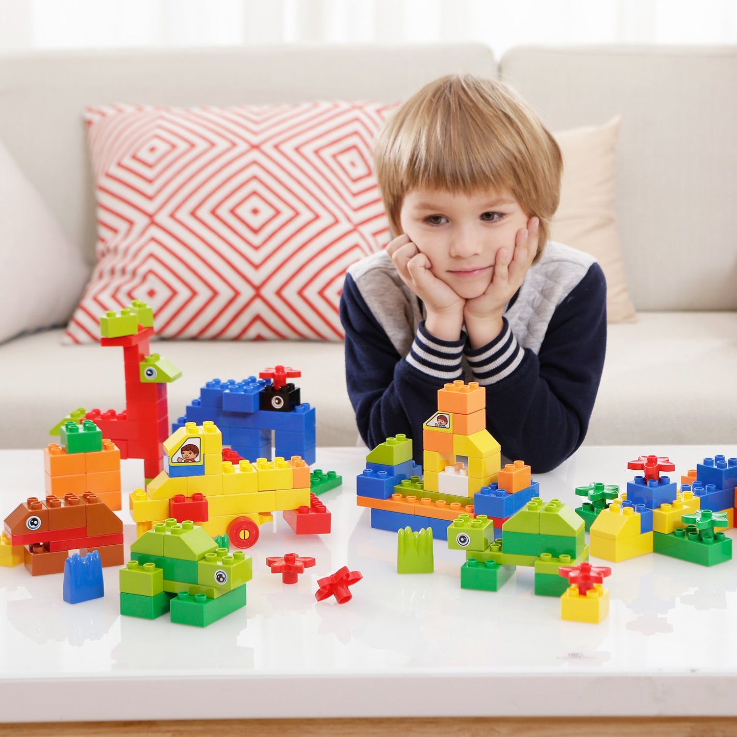 burgkidz Educational Toy Classic Big Size Bricks Building Blocks, Large Compatible Animal Building Bricks with Reusable Storage Bucket Gift for Boy Girl Ages 3+