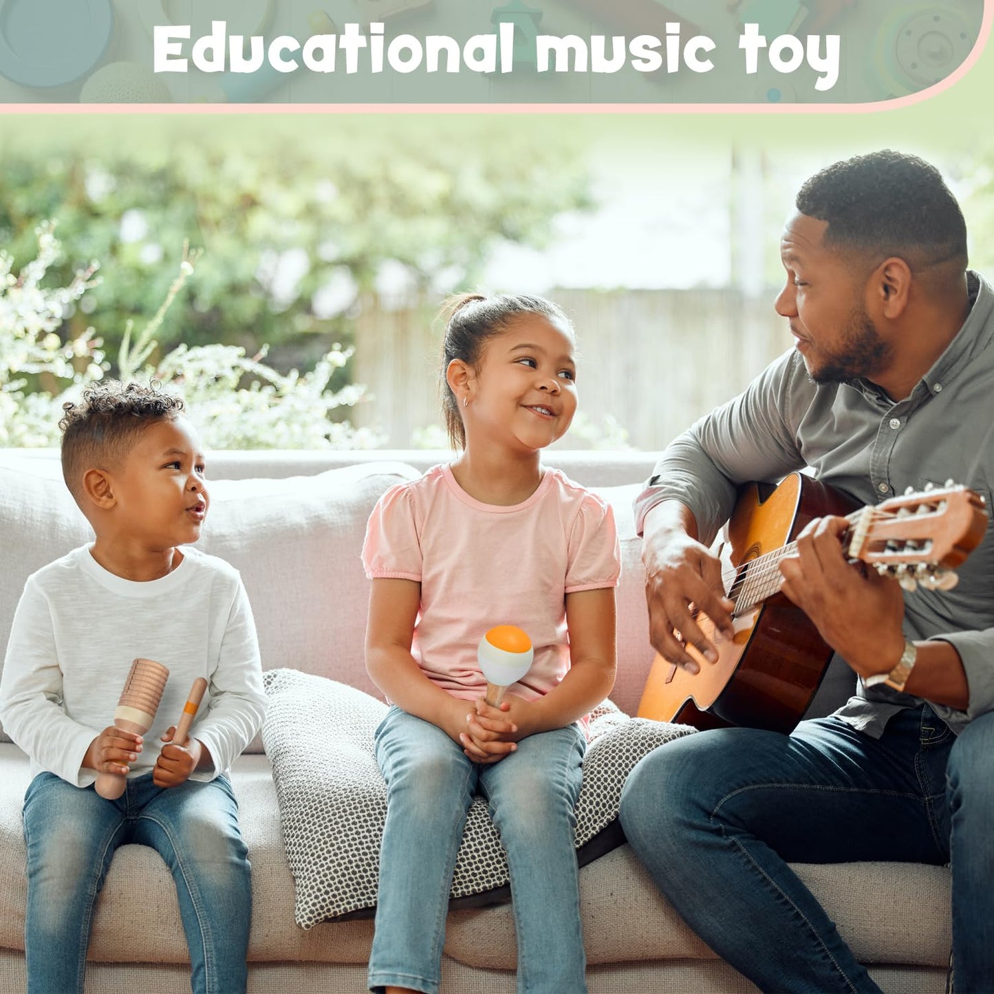 Stoie's Wooden Kids Musical Instruments for 3-9 Years Old, with Drum, Hand Bells, Flute, Maracas, Castanet, Tamburine, for Babies and Toddlers, Durable, Safe, Montessori Educational Toy, Storage Bag