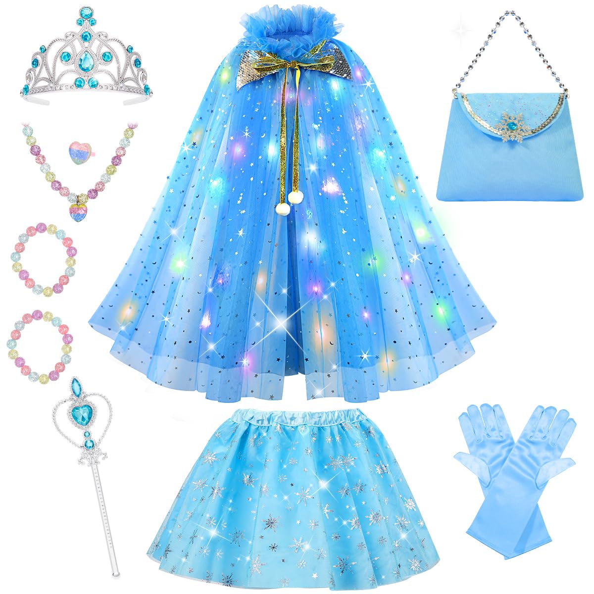 Meland Princess Dress up Clothes for Little Girl, 11Pcs Princess Cape with Crown, Princess Dresses for Girl 3-8 Birthday Gift