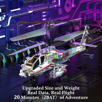 Remote Control Military Flying Helicopter Toy 2.4GHz, 3.5 Channels, Gyro & LED Light, Altitude Hold, RC Helicopters for Kids Adults Beginner (Silvery)