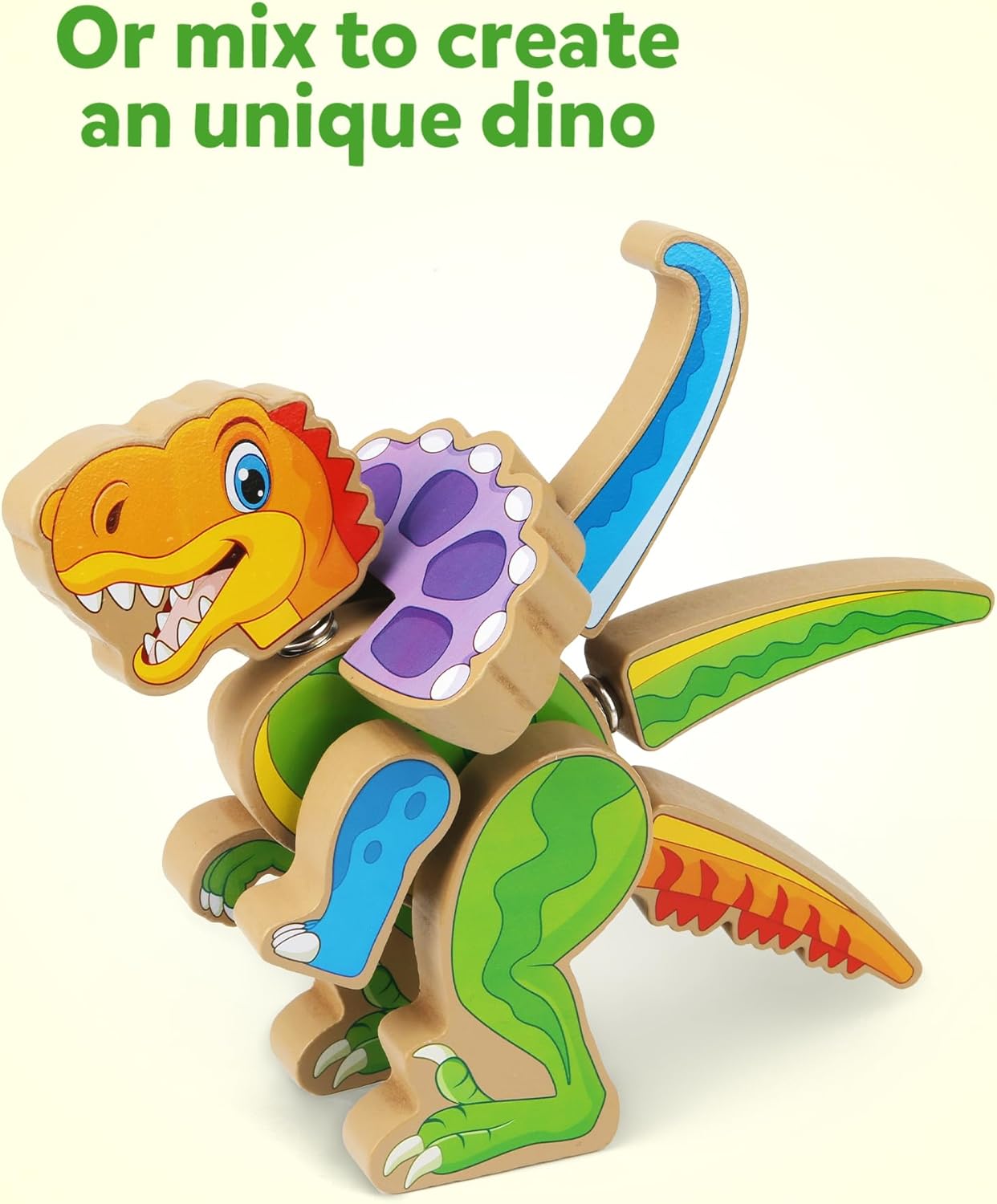 Coogam Build Your Own Dinosaurs Toy, Snap Together Building Dinosaurs Playset, Wooden STEM Take Apart Dinosaur Builder, Montessoi Fine Motor Building Toy Gift for 3 4 5 Years Old Kids