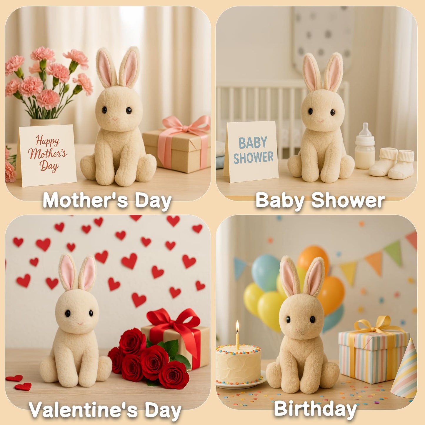 Beige Cream Bunny Rabbit Stuffed Animals Plush Toys for Kids Girls Boys Baby Birthday Bedtime Gift,17.7 inches