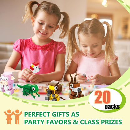 20 Pack Party Favors Building Set for Kids, Mini Animals Building Block Toy, Classroom Prizes Goodie Bags Stocking Stuffer, Easter Gifts Birthday for Boy Girls Age