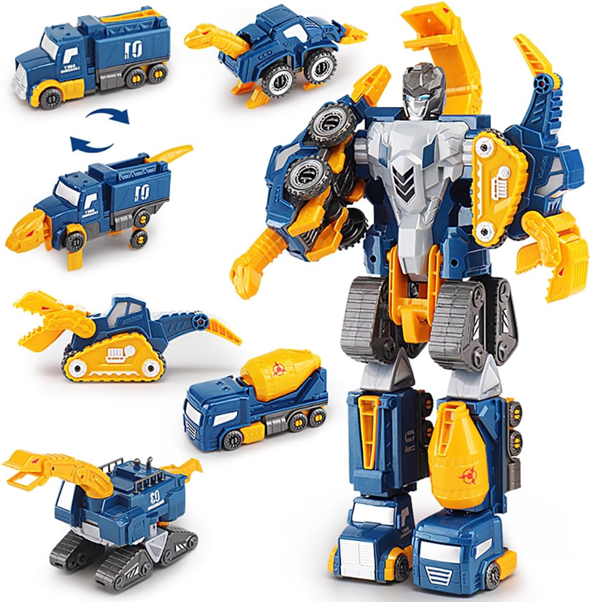 Construction Trucks Toy Dinosaur Vehicles Magnetic Set, 5-in-1 Educational STEM Building Car Kit, Transform to Big Robot, Holiday Birthday Present for Toddler Kid 3 4 5 6 7 Year Old Boys Girls