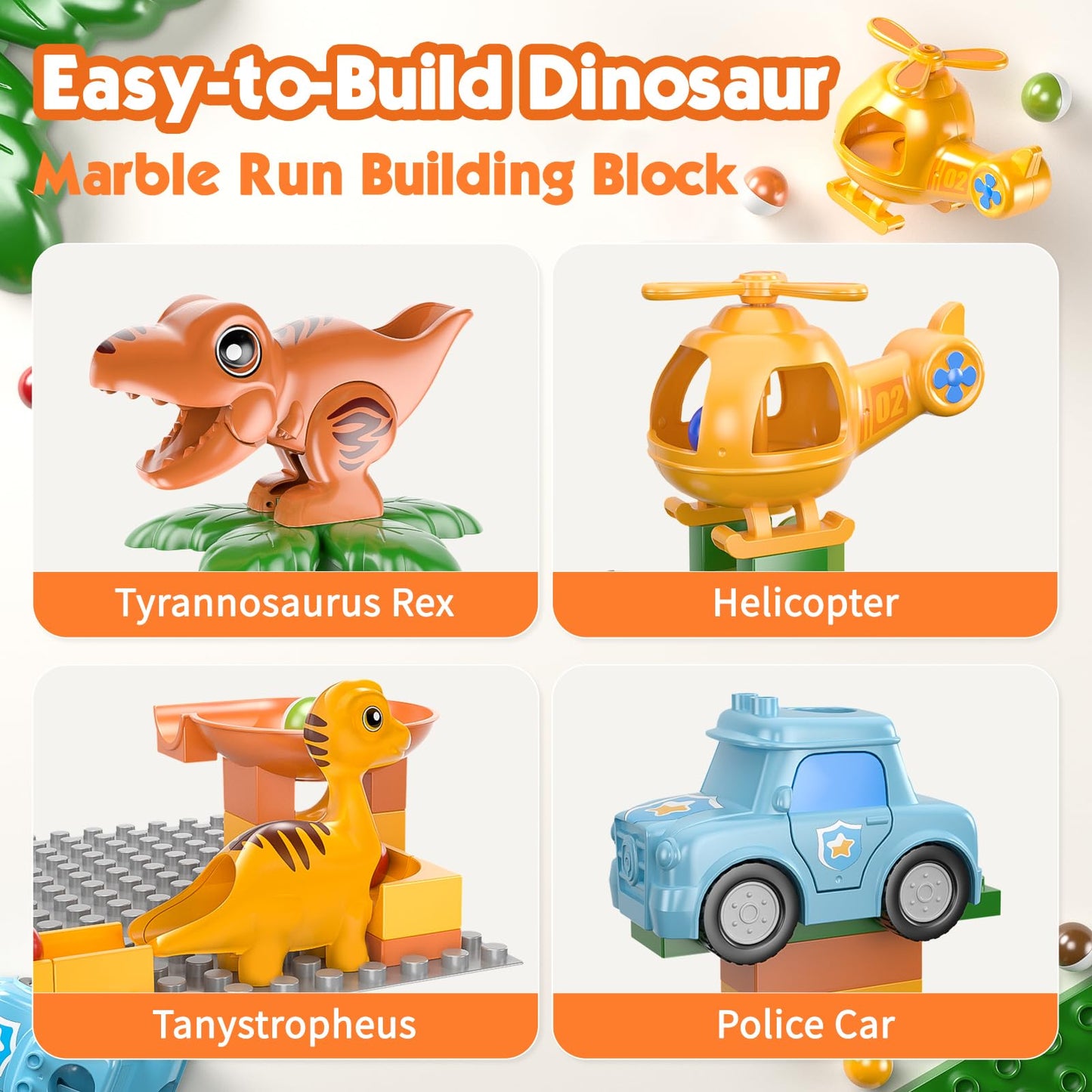 Marble Runs for Kids 4-8,Marble Run for Kids Ages 3-5 with Dinosaur Building Blocks,Dinosaur Toys,STEM Building Toys with 4 Marble Track Compatible with Major Brands