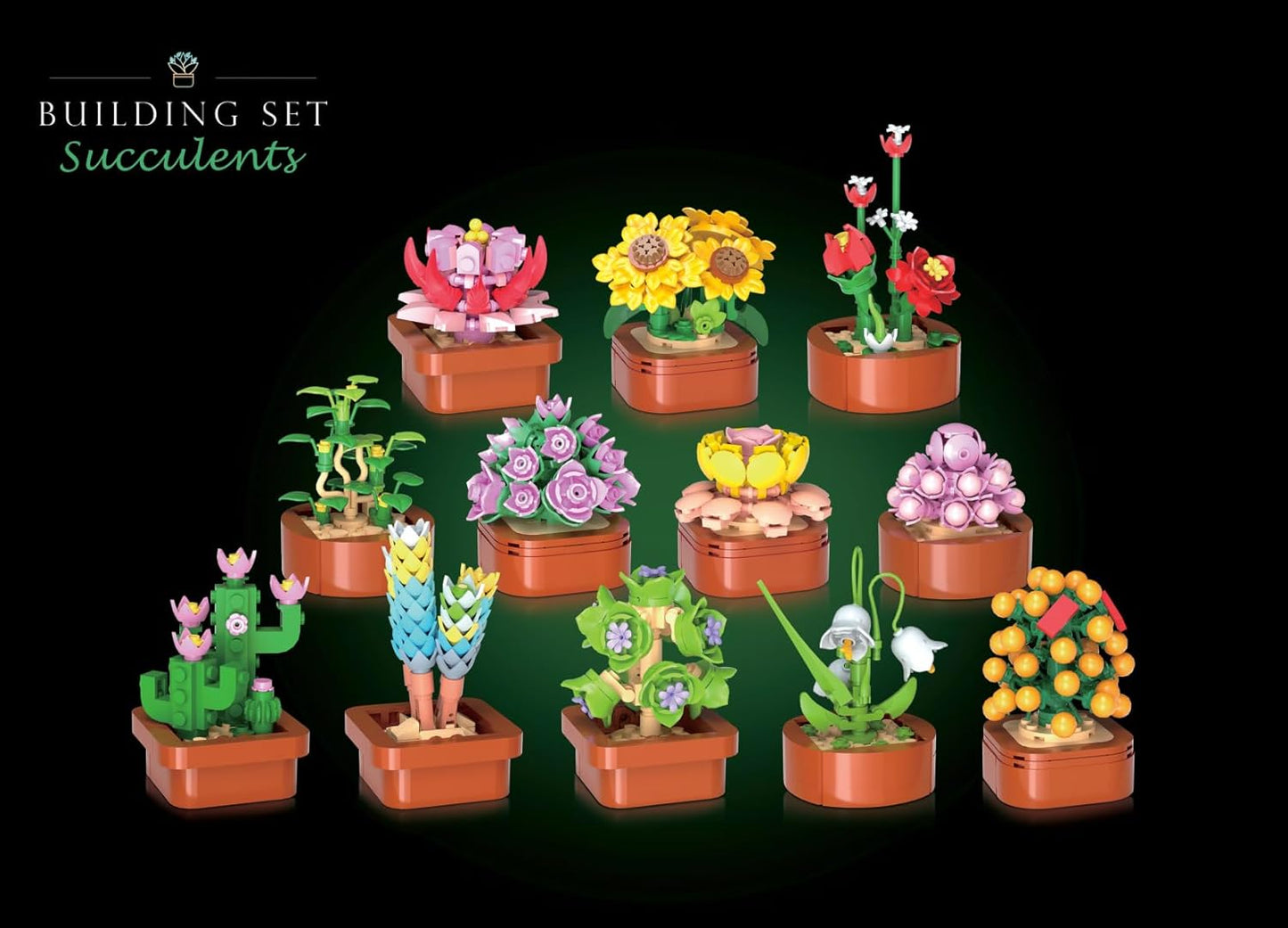 12 Pack Flowers Succulents 3.6MM Mini Building Set