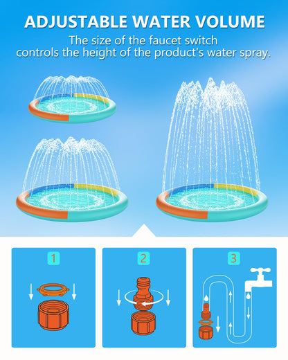 Non-Slip Splash Pad 67" Extra Large Sprinkler for Kids