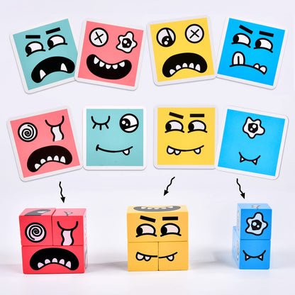 Wooden Face Changing Magic Cube Game