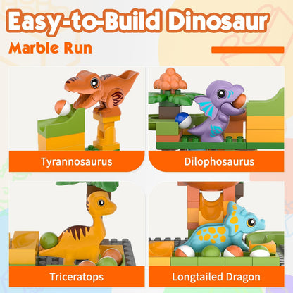 Marble Runs for Kids 4-8,Marble Run for Kids Ages 3-5 with Dinosaur Building Blocks,Dinosaur Toys,STEM Building Toys with 4 Marble Track Compatible with Major Brands