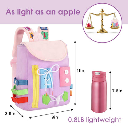 Busy Board - Toddler Backpack with Buckles and Learning Activity Toys - Develop Fine Motor Skills and Basic Life Skills - Learn to Tie Shoes - Children's Travel Toy