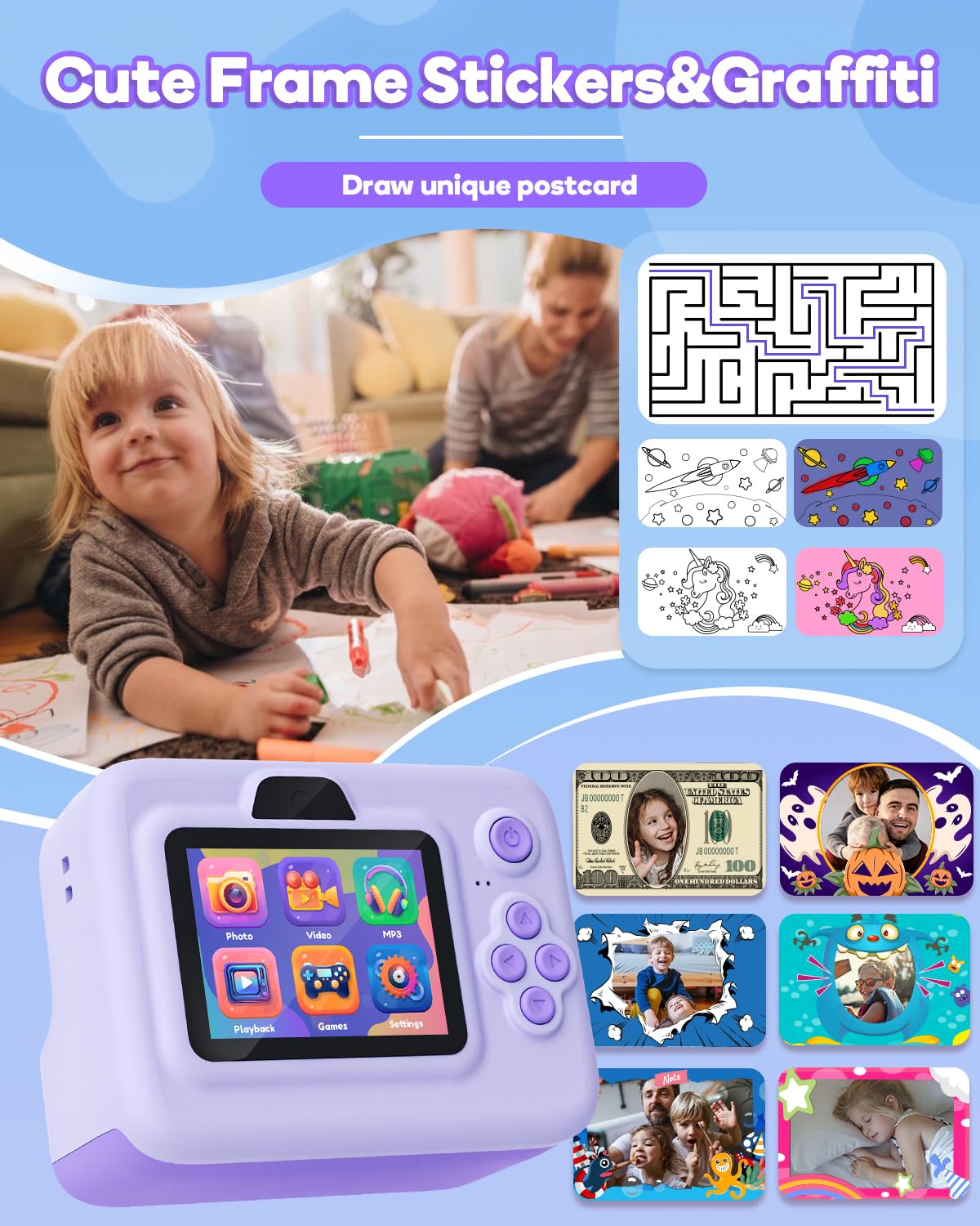 Kids Camera Instant Print,1080P Kids Instant Cameras That Print Photos,Christmas Birthday Gifts for Girls Age 3-12,Portable Toy for 3 4 5 6 7 8 9 10 Year Old Girls Boys Pink