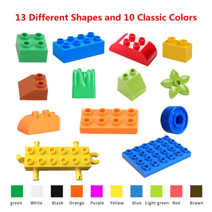 burgkidz Educational Toy Classic Big Size Bricks Building Blocks, Large Compatible Animal Building Bricks with Reusable Storage Bucket Gift for Boy Girl Ages 3+