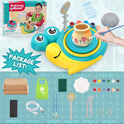 Pottery Wheel for Kids - Complete Pottery Painting Kit Arts and Crafts for Kids Ages 8-12 with 3 Pack Air Dry Clay Art Supplies Toys for Girls Boy Birthday Gift for 6 7 8 9 10 11 12+