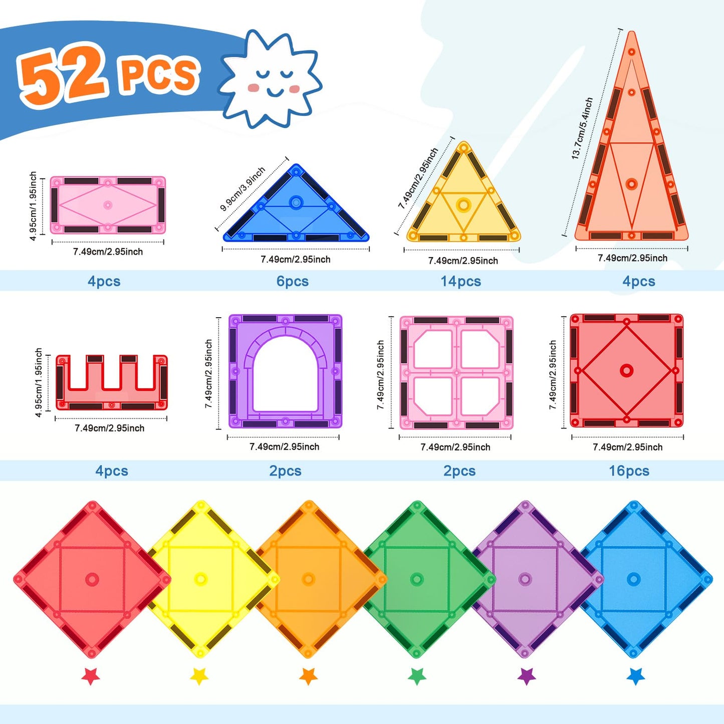 102PCS Magnetic Tiles Building Blocks Stem Toys for 3+ Year Old Boys and Girls Montessori Toys Toddler Kids Gifts Parents Approved Sensory Toys
