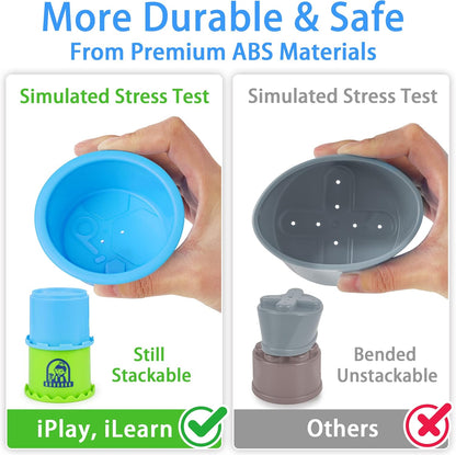 iPlay, iLearn Baby Stacking Toys, Toddler Nesting Stack Cups, Infant Stackable Block, Kids Sorting Game W/Shape Sorter for Sand Bath, Birthday Gift for 12 18 24 Month 1 2 3 Year Old Boys Girls