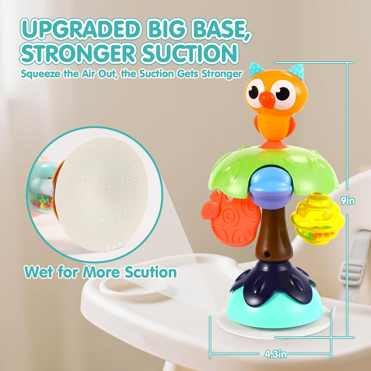 Baby Toys 6-12 Months Infant Toy Set of 3 High Chair Suction Cup Rattle Teething Toys for Babies 6 7 9 12-18 Months 2-in-1 Sensory Development Tray Toy Baby Gifts for Boys Girls