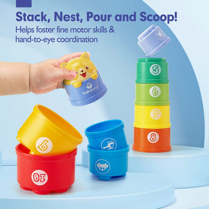 hahaland Stacking Toys for Toddlers 1-3 - Stacking Cups - Toddler Toy Age 1-2 Learning Montessori Toys for 1 Year Old Boy Birthday Gift Baby Stacking Cups 12-18 Months