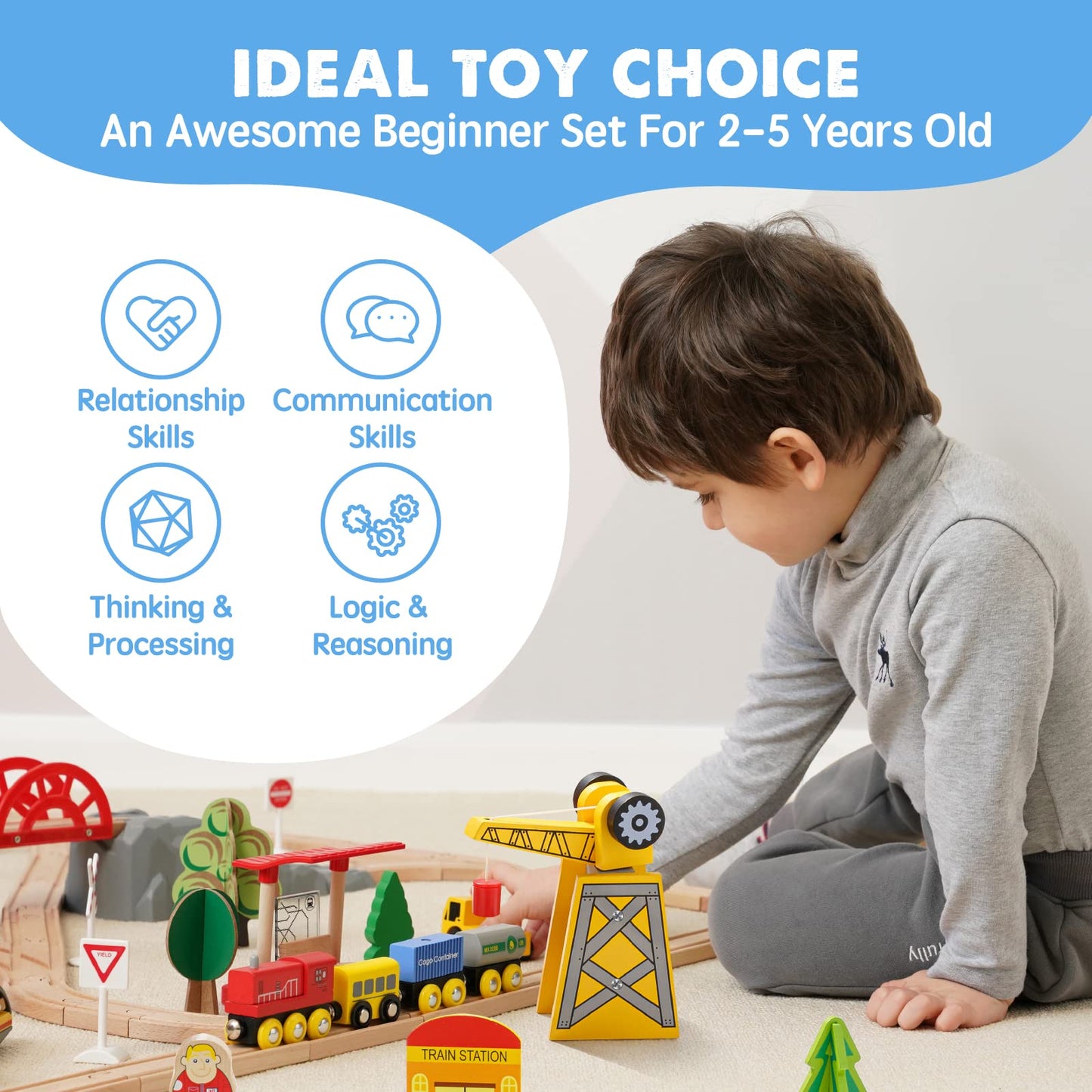 Tiny Land 110PCS Wooden Train Set