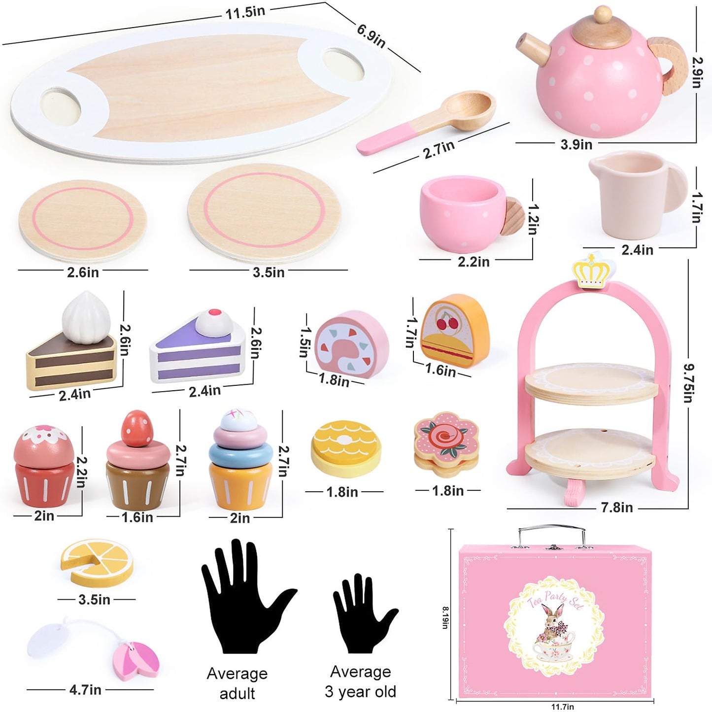Tea Party Set for Little Girls, 49PCS Princess Tea Time Toys Including Tea Set Dessert Carrying Case, Kids Kitchen Pretend Playset, Tea Set for Girls Birthday Toddler Age 3-8, Pink