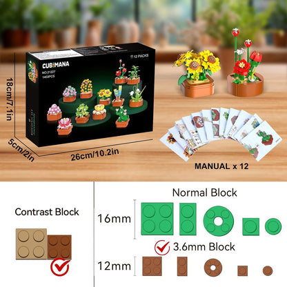 12 Pack Flowers Succulents 3.6MM Mini Building Set