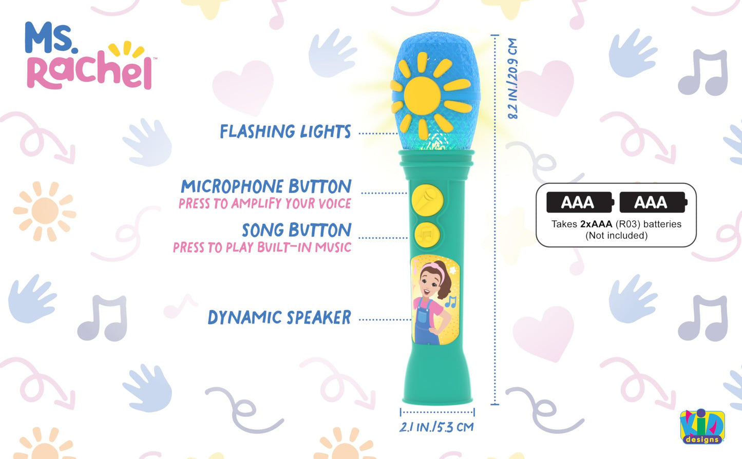 eKids Ms Rachel Toy Microphone for Kids, Includes Built-in Music and Lights, Toddler Toys for Ages 18 Months and Up (Purple)