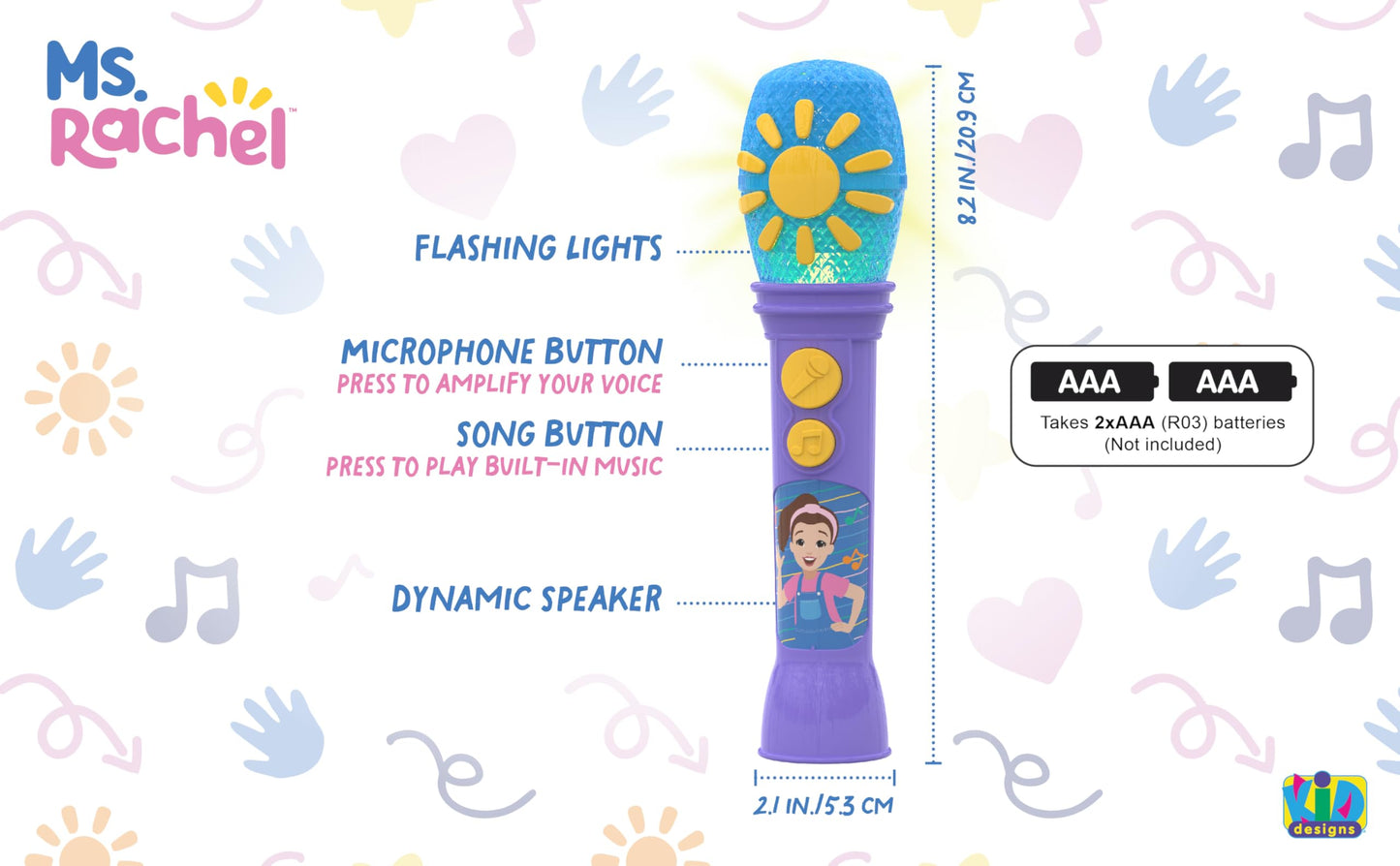 eKids Ms Rachel Toy Microphone for Kids, Includes Built-in Music and Lights, Toddler Toys for Ages 18 Months and Up (Purple)