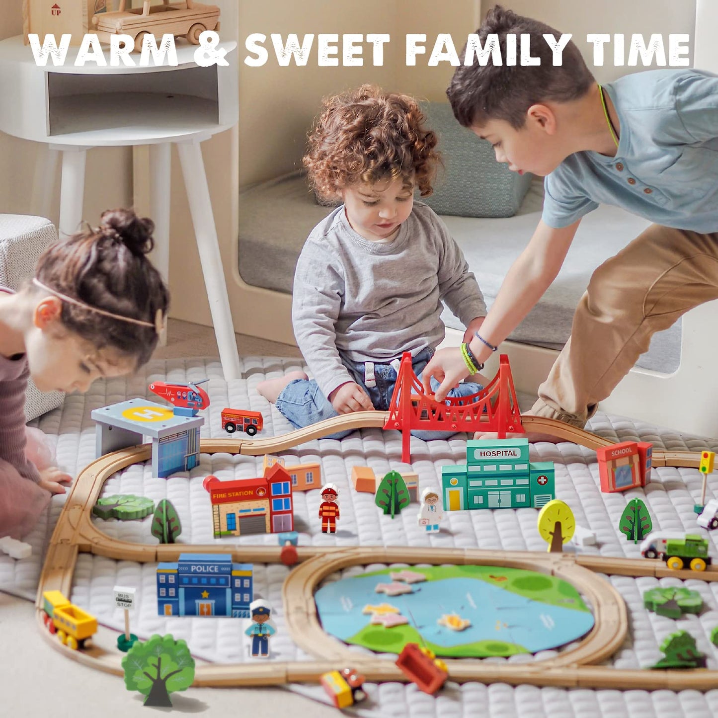 Tiny Land 110PCS Wooden Train Set
