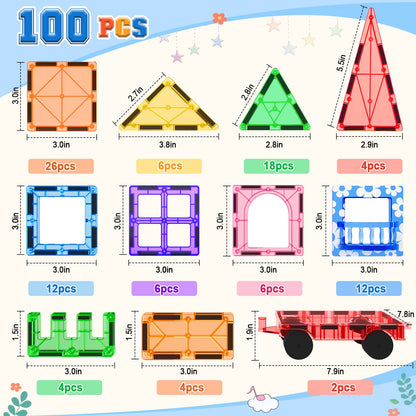 100PCS Magnetic Tiles STEM Building Toys Set