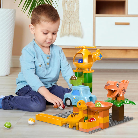 Marble Runs for Kids 4-8,Marble Run for Kids Ages 3-5 with Dinosaur Building Blocks,Dinosaur Toys,STEM Building Toys with 4 Marble Track Compatible with Major Brands