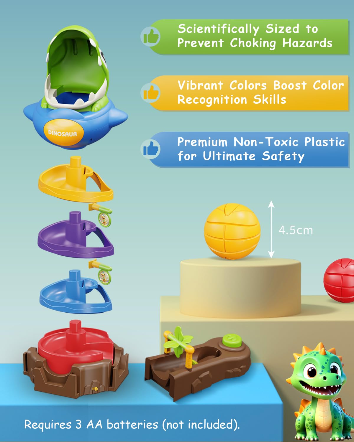 Dinosaur Ball Drop Toys for 3 4 5 6 7 8 9 Years Old Kids, Dino Spin Twister Toddlers Toy, Shoot Balls Toddler Montessori Toys Gifts for 3-6 Year Old Boys Girls, 2 Players PK Mode