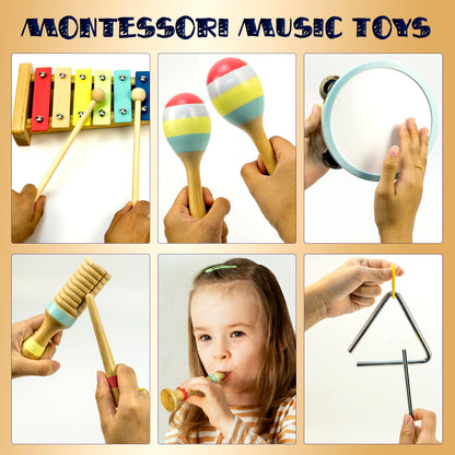 MINIARTIS Toddler Musical Instruments - Montessori Wooden Musical Toys for Toddlers 1-3 | Modern Boho Baby Drum Set with Neutral Colors Percussion Instruments | Kids Preschool Educational 3+