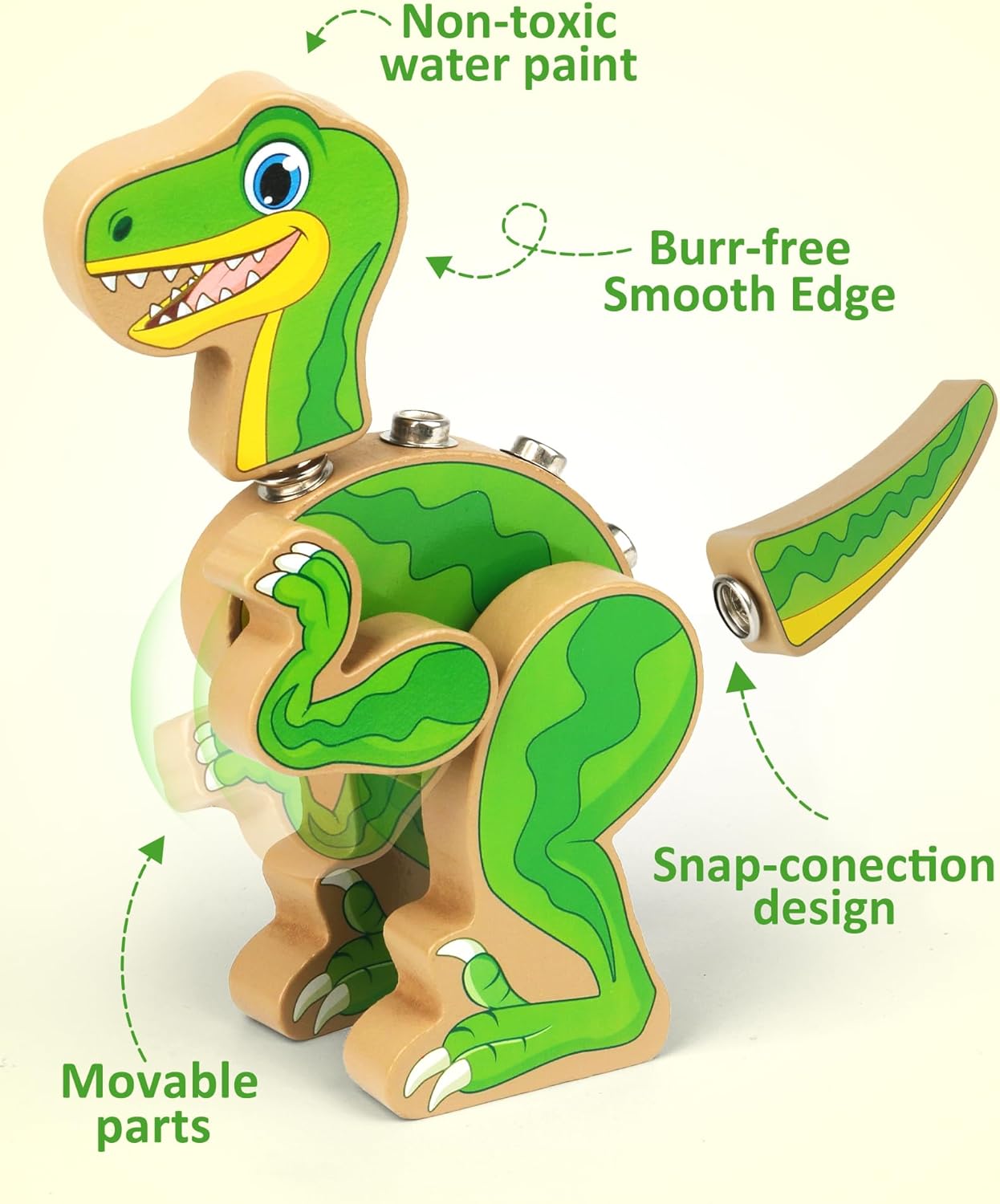 Coogam Build Your Own Dinosaurs Toy, Snap Together Building Dinosaurs Playset, Wooden STEM Take Apart Dinosaur Builder, Montessoi Fine Motor Building Toy Gift for 3 4 5 Years Old Kids