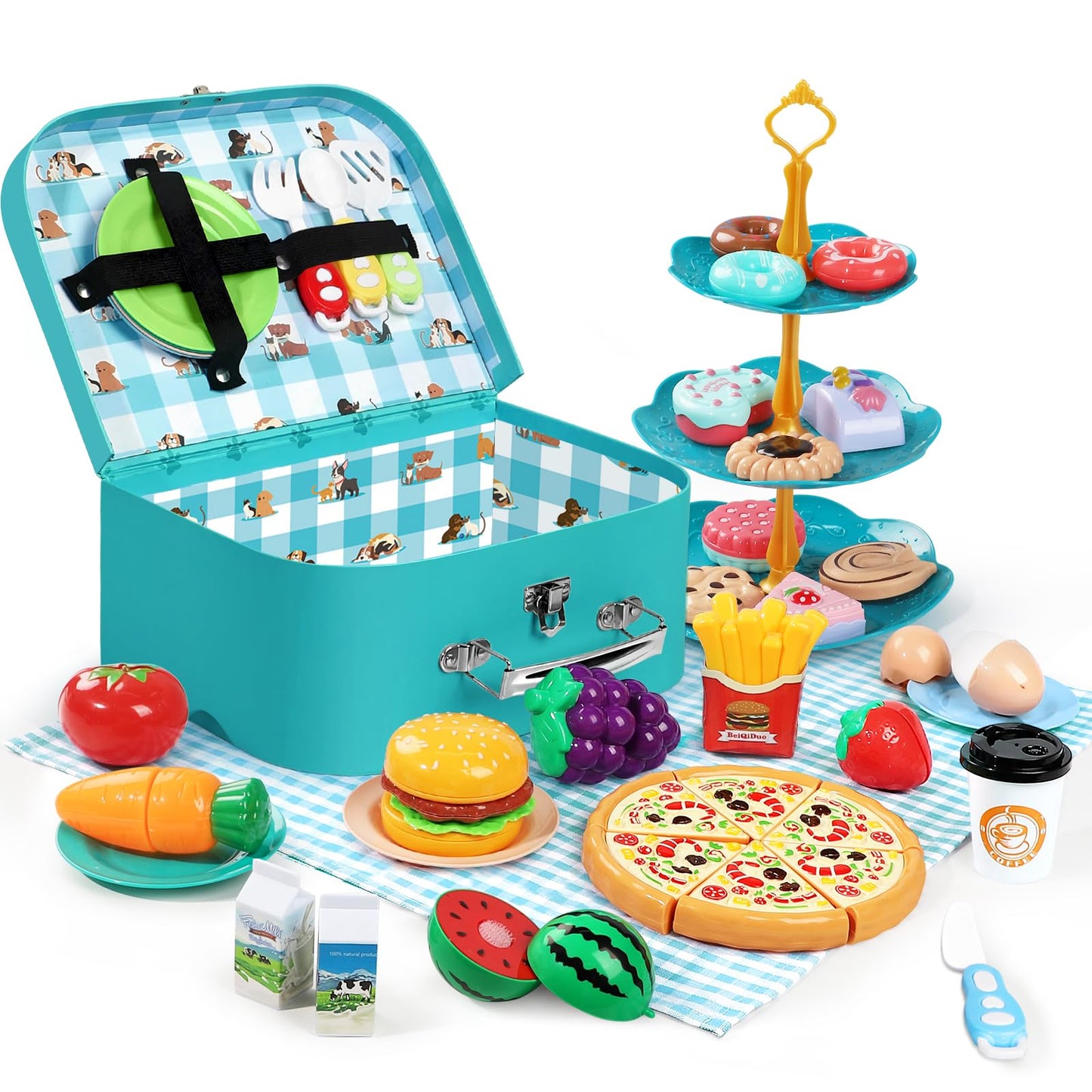 Tea Party Set for Little Girls, 49PCS Princess Tea Time Toys Including Tea Set Dessert Carrying Case, Kids Kitchen Pretend Playset, Tea Set for Girls Birthday Toddler Age 3-8, Pink