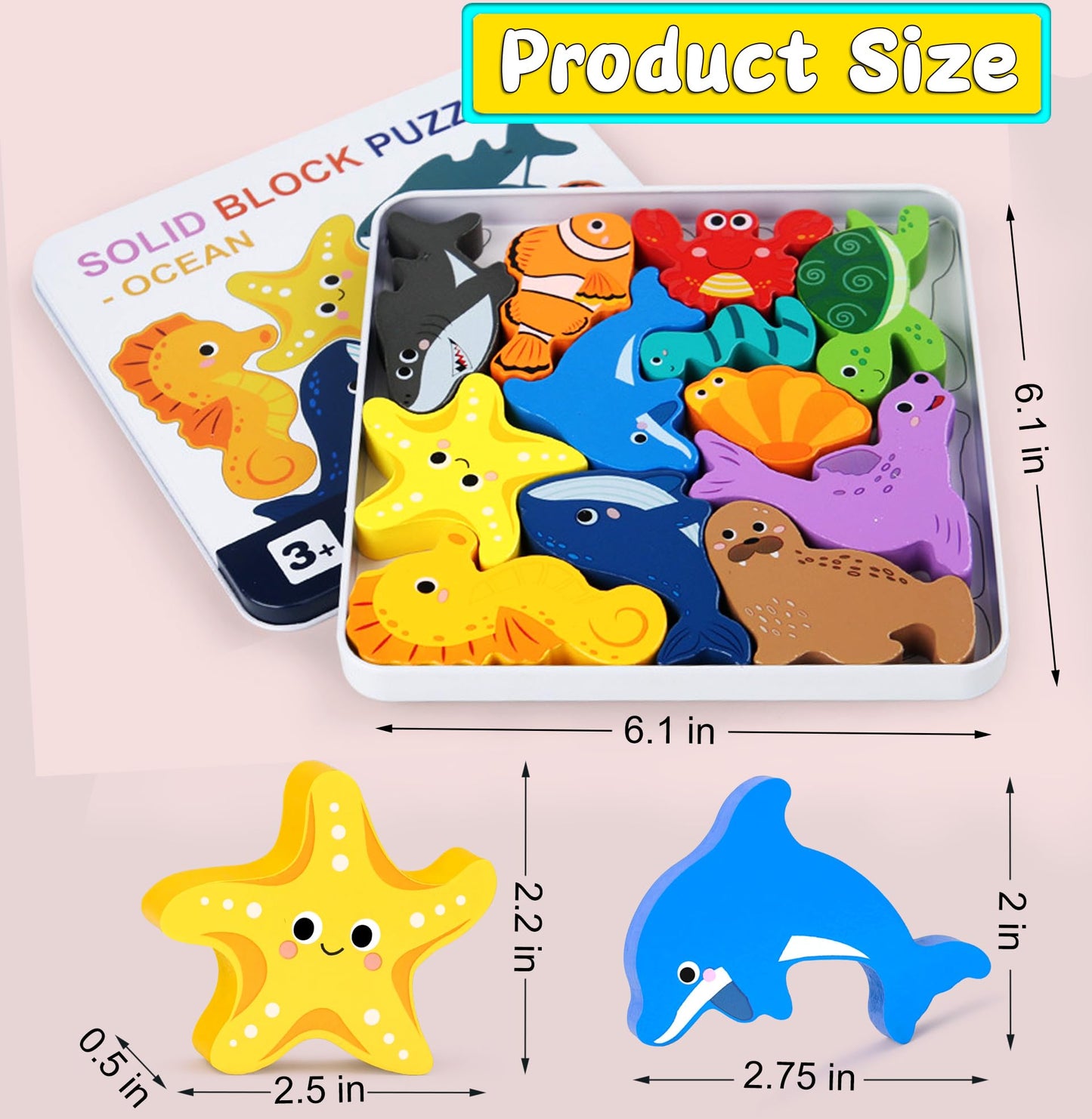 Wooden Animal Puzzles Toys for Toddlers,24 Pcs Farm and Safari Animal Figures,Animal Matching Sorting Stacking Toys for Boys Child Girls,Educational Learning Toys Gift for Kids