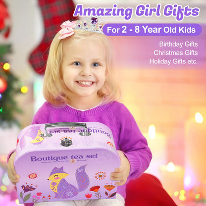 Tea Party Set for Little Girls, 49PCS Princess Tea Time Toys Including Tea Set Dessert Carrying Case, Kids Kitchen Pretend Playset, Tea Set for Girls Birthday Toddler Age 3-8, Pink