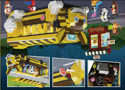 HOGOKIDS Cat School Bus Building Set with Light - 1319PCS City Bus Adventure Building Toy with 6 Animals & Station, Creative Cute Lion Parrots Elk Dairy Cow Tiger Blocks Playset Surprise Gift for Kids