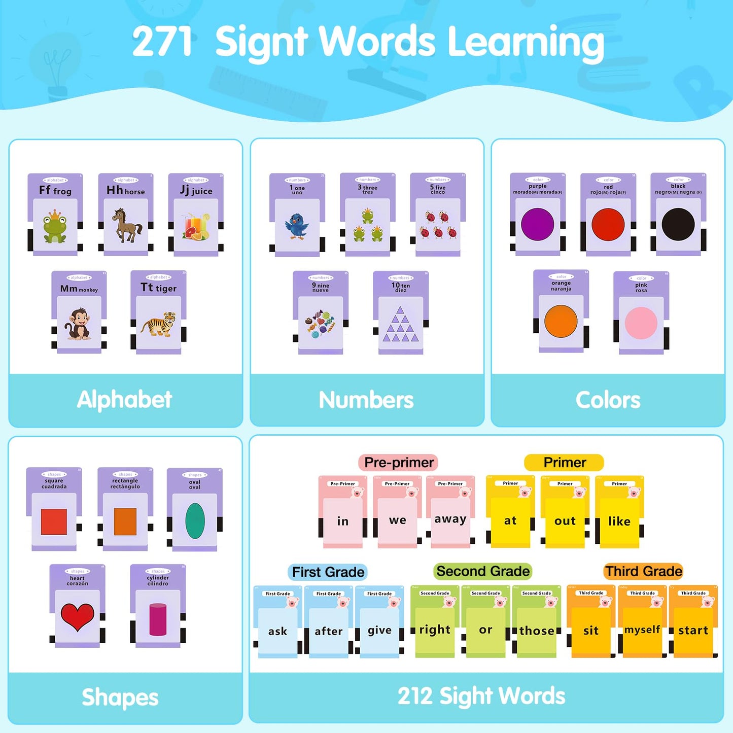 Toddler Toys Sight Words Talking Flash Cards for Ages 2 3 4 Boys and Girls, Autism Sensory Toy for Autistic Children, Learning Educational Montessori Speech Therapy Toys 224 Sight Words