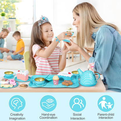 Tea Party Set for Little Girls, 49PCS Princess Tea Time Toys Including Tea Set Dessert Carrying Case, Kids Kitchen Pretend Playset, Tea Set for Girls Birthday Toddler Age 3-8, Pink