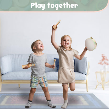 Stoie's Wooden Kids Musical Instruments for 3-9 Years Old, with Drum, Hand Bells, Flute, Maracas, Castanet, Tamburine, for Babies and Toddlers, Durable, Safe, Montessori Educational Toy, Storage Bag