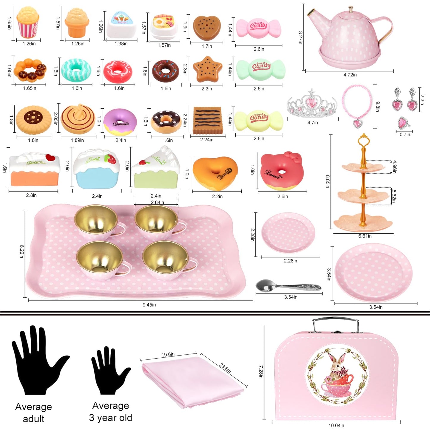 Tea Party Set for Little Girls, 49PCS Princess Tea Time Toys Including Tea Set Dessert Carrying Case, Kids Kitchen Pretend Playset, Tea Set for Girls Birthday Toddler Age 3-8, Pink