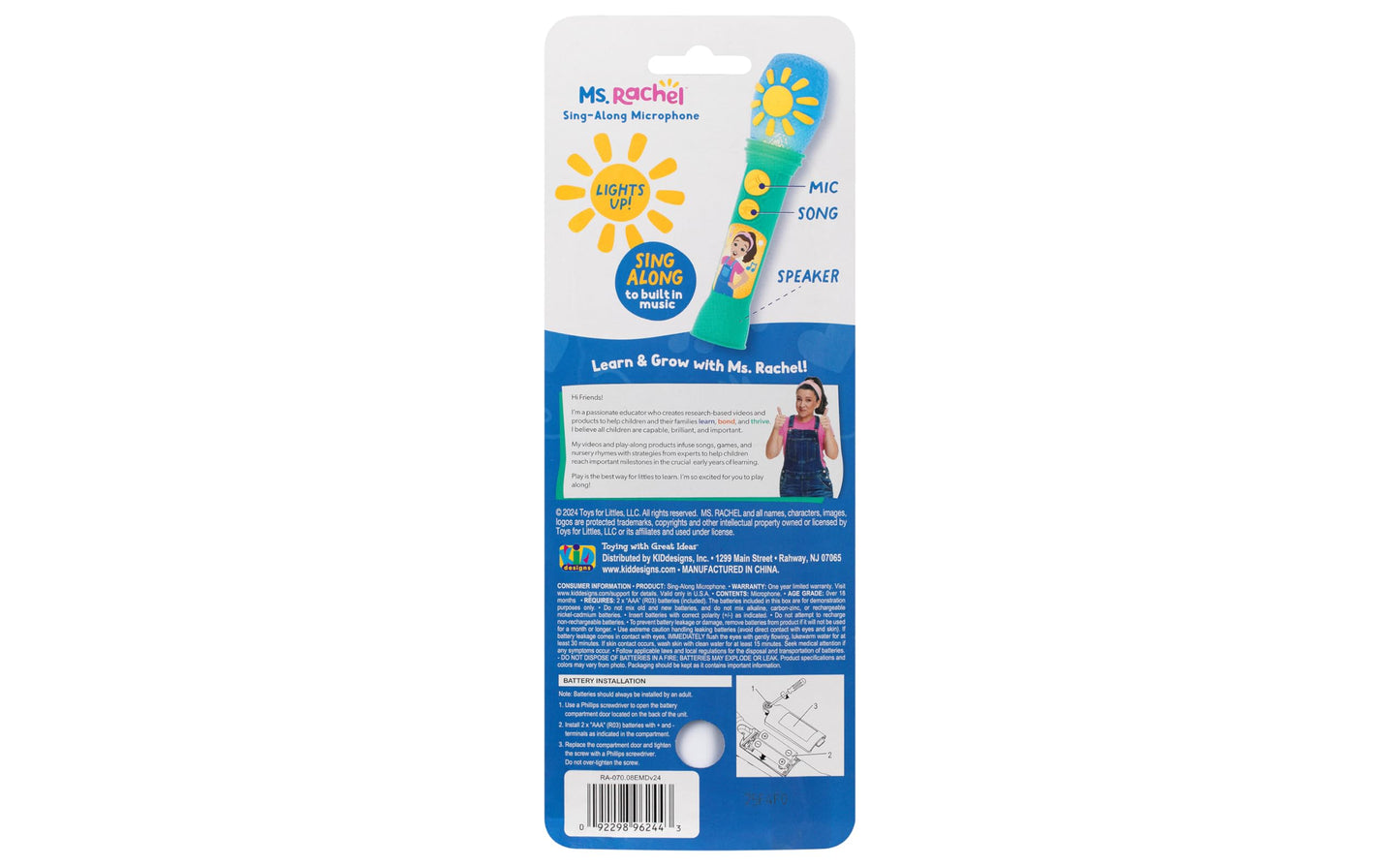 eKids Ms Rachel Toy Microphone for Kids, Includes Built-in Music and Lights, Toddler Toys for Ages 18 Months and Up (Purple)